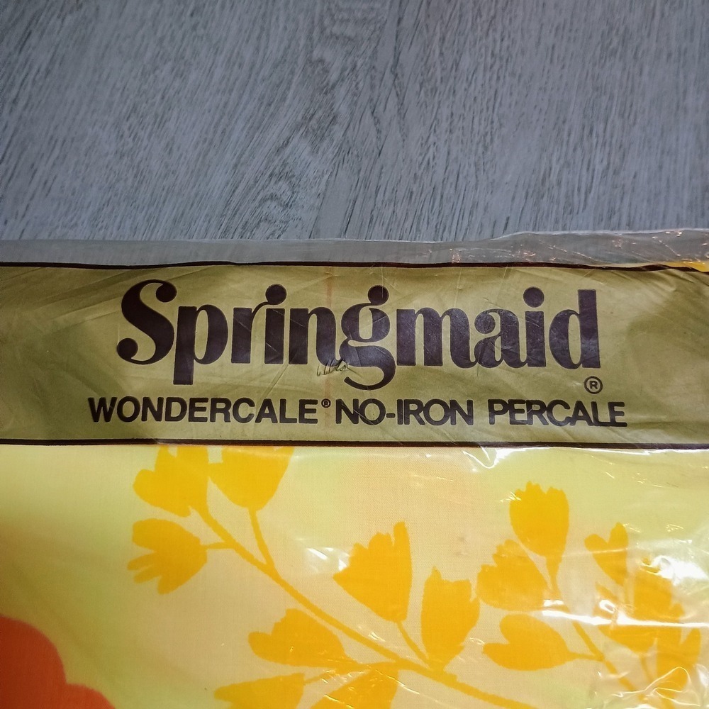 Springmaid Wonderscale No Iron Percale Yellow Floral Retro Vtg Double Flat Sheet - Picture 3 of 4